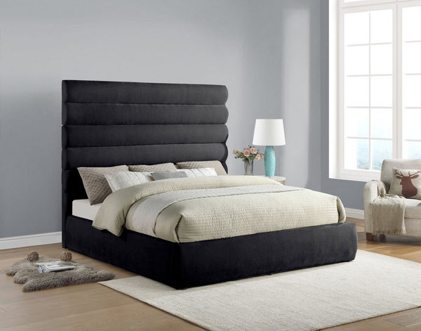 Meridian Furniture Adam Channel Tufted King Bed Chenille Upholstered Contemporary Bedroom Anchor B1257Black-K70
