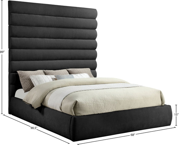 Meridian Furniture Adam Channel Tufted King Bed Tall Chenille Headboard for Primary Bedroom B1257Black-K90