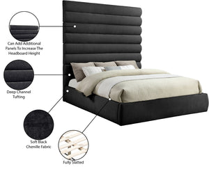 Meridian Furniture Adam Channel Tufted King Bed Tall Chenille Headboard for Primary Bedroom B1257Black-K90