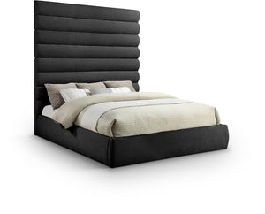 Meridian Furniture Adam Channel Tufted King Bed Tall Chenille Headboard for Primary Bedroom B1257Black-K90