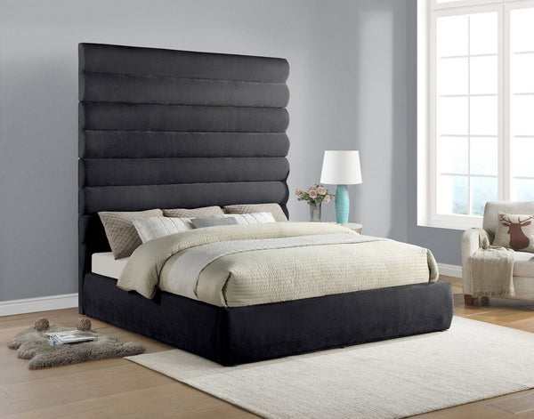 Meridian Furniture Adam Channel Tufted King Bed Tall Chenille Headboard for Primary Bedroom B1257Black-K90