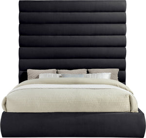 Meridian Furniture Adam Channel Tufted King Bed Tall Chenille Headboard for Primary Bedroom B1257Black-K90