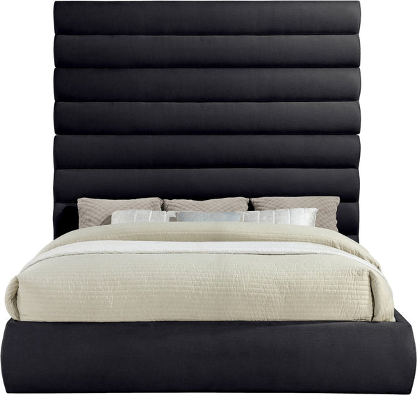 Meridian Furniture Adam Channel Tufted King Bed Tall Chenille Headboard for Primary Bedroom B1257Black-K90