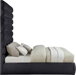 Meridian Furniture Adam Channel Tufted King Bed Tall Chenille Headboard for Primary Bedroom B1257Black-K90