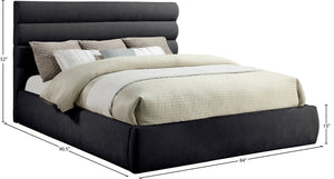 Meridian Furniture Adam Channel Tufted King Bed Sculptural Chenille Headboard Low Profile Platform Frame B1257Black-K