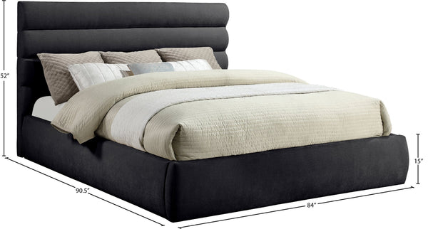 Meridian Furniture Adam Channel Tufted King Bed Sculptural Chenille Headboard Low Profile Platform Frame B1257Black-K