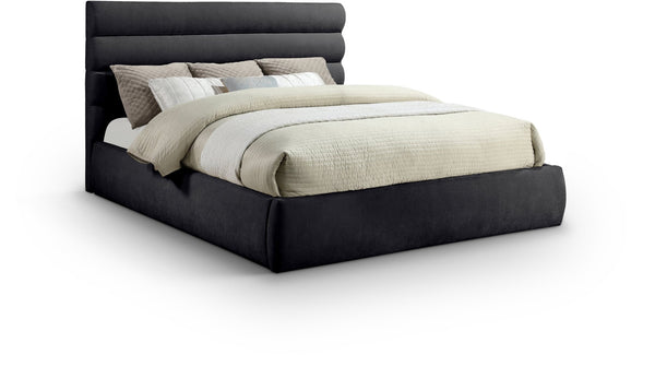 Meridian Furniture Adam Channel Tufted King Bed Sculptural Chenille Headboard Low Profile Platform Frame B1257Black-K