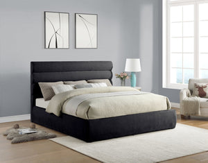 Meridian Furniture Adam Channel Tufted King Bed Sculptural Chenille Headboard Low Profile Platform Frame B1257Black-K