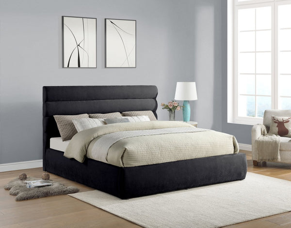 Meridian Furniture Adam Channel Tufted King Bed Sculptural Chenille Headboard Low Profile Platform Frame B1257Black-K