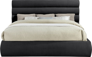 Meridian Furniture Adam Channel Tufted King Bed Sculptural Chenille Headboard Low Profile Platform Frame B1257Black-K