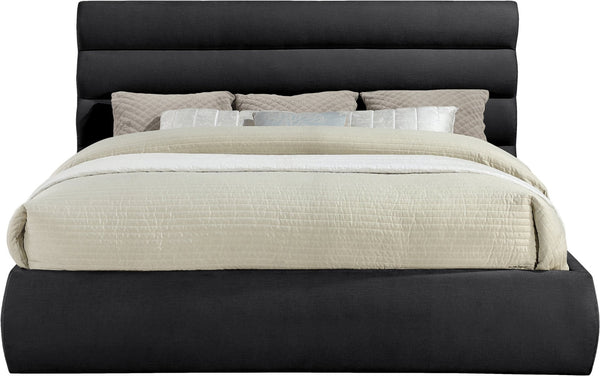 Meridian Furniture Adam Channel Tufted King Bed Sculptural Chenille Headboard Low Profile Platform Frame B1257Black-K