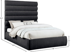 Meridian Furniture Adam Channel Tufted Chenille Queen Bed Tall Headboard Platform Frame Bedroom B1257Black-Q70