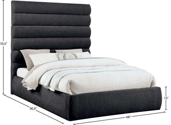 Meridian Furniture Adam Channel Tufted Chenille Queen Bed Tall Headboard Platform Frame Bedroom B1257Black-Q70