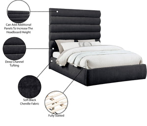 Meridian Furniture Adam Channel Tufted Chenille Queen Bed Tall Headboard Platform Frame Bedroom B1257Black-Q70