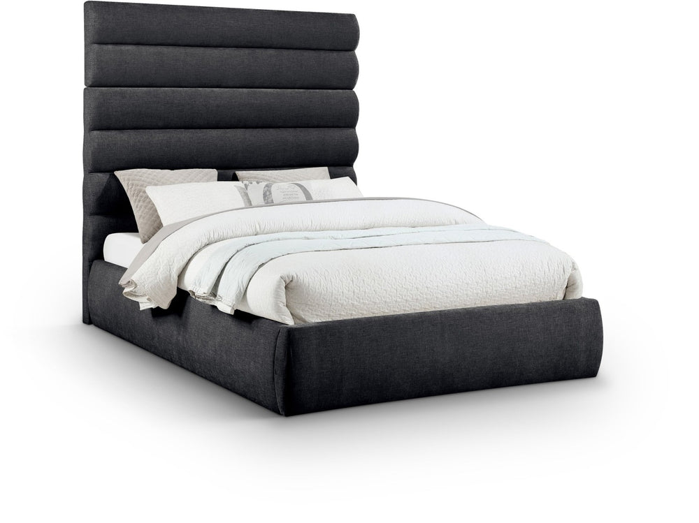 Meridian Furniture Adam Channel Tufted Chenille Queen Bed Tall Headboard Platform Frame Bedroom B1257Black-Q70