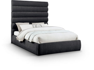Meridian Furniture Adam Channel Tufted Chenille Queen Bed Tall Headboard Platform Frame Bedroom B1257Black-Q70