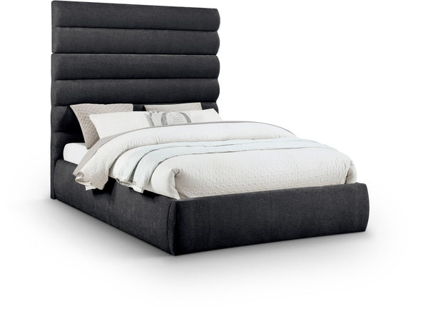 Meridian Furniture Adam Channel Tufted Chenille Queen Bed Tall Headboard Platform Frame Bedroom B1257Black-Q70