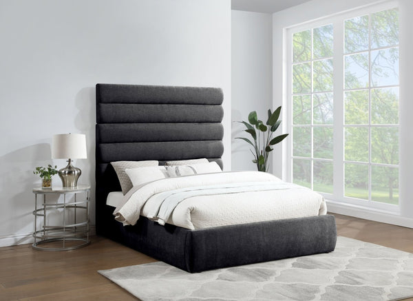 Meridian Furniture Adam Channel Tufted Chenille Queen Bed Tall Headboard Platform Frame Bedroom B1257Black-Q70