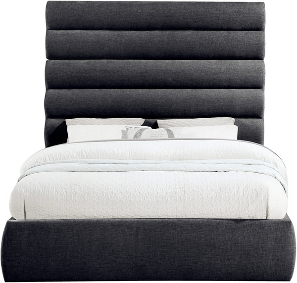 Meridian Furniture Adam Channel Tufted Chenille Queen Bed Tall Headboard Platform Frame Bedroom B1257Black-Q70