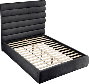 Meridian Furniture Adam Channel Tufted Chenille Queen Bed Tall Headboard Platform Frame Bedroom B1257Black-Q70