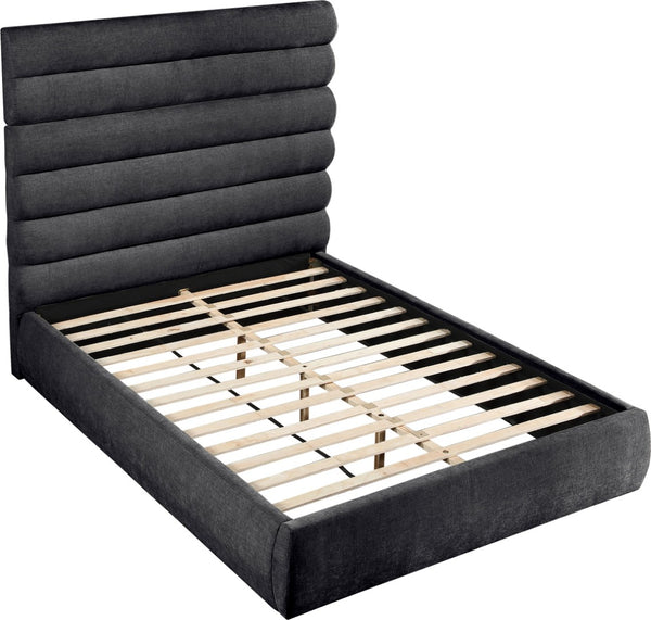 Meridian Furniture Adam Channel Tufted Chenille Queen Bed Tall Headboard Platform Frame Bedroom B1257Black-Q70