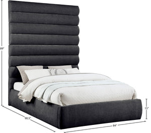 Meridian Furniture Adam Queen Platform Bed with Chenille Upholstery and Channel Tufted Tall Headboard B1257Black-Q90