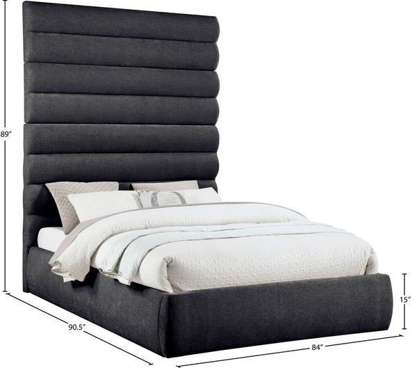 Meridian Furniture Adam Queen Platform Bed with Chenille Upholstery and Channel Tufted Tall Headboard B1257Black-Q90