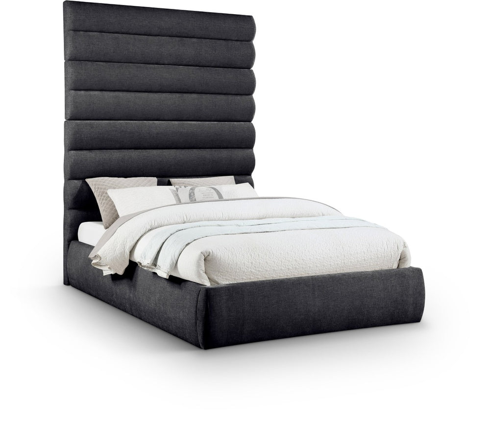 Meridian Furniture Adam Queen Platform Bed with Chenille Upholstery and Channel Tufted Tall Headboard B1257Black-Q90