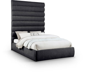 Meridian Furniture Adam Queen Platform Bed with Chenille Upholstery and Channel Tufted Tall Headboard B1257Black-Q90