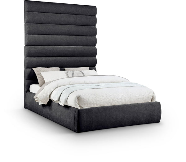 Meridian Furniture Adam Queen Platform Bed with Chenille Upholstery and Channel Tufted Tall Headboard B1257Black-Q90