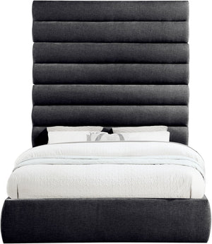 Meridian Furniture Adam Queen Platform Bed with Chenille Upholstery and Channel Tufted Tall Headboard B1257Black-Q90