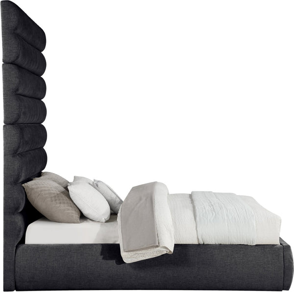 Meridian Furniture Adam Queen Platform Bed with Chenille Upholstery and Channel Tufted Tall Headboard B1257Black-Q90