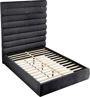 Meridian Furniture Adam Queen Platform Bed with Chenille Upholstery and Channel Tufted Tall Headboard B1257Black-Q90