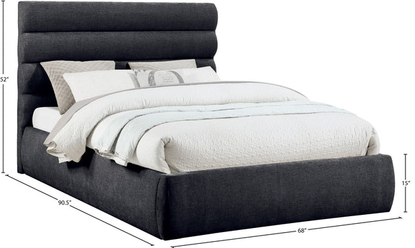 Meridian Furniture Adam Channel Tufted Queen Bed Plush Chenille Upholstery for Contemporary Bedroom B1257Black-Q