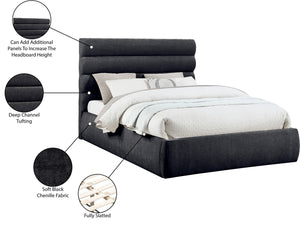 Meridian Furniture Adam Channel Tufted Queen Bed Plush Chenille Upholstery for Contemporary Bedroom B1257Black-Q