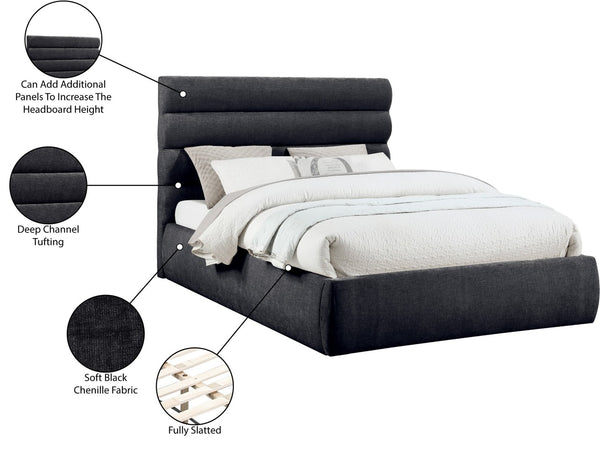 Meridian Furniture Adam Channel Tufted Queen Bed Plush Chenille Upholstery for Contemporary Bedroom B1257Black-Q