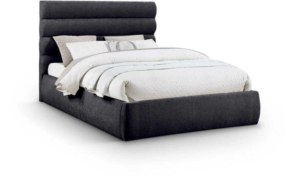 Meridian Furniture Adam Channel Tufted Queen Bed Plush Chenille Upholstery for Contemporary Bedroom B1257Black-Q