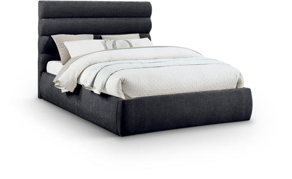Meridian Furniture Adam Channel Tufted Queen Bed Plush Chenille Upholstery for Contemporary Bedroom B1257Black-Q