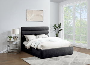 Meridian Furniture Adam Channel Tufted Queen Bed Plush Chenille Upholstery for Contemporary Bedroom B1257Black-Q