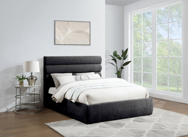 Meridian Furniture Adam Channel Tufted Queen Bed Plush Chenille Upholstery for Contemporary Bedroom B1257Black-Q