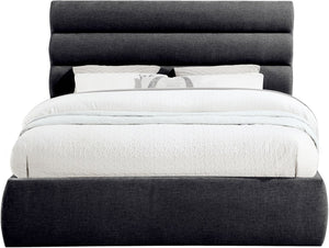 Meridian Furniture Adam Channel Tufted Queen Bed Plush Chenille Upholstery for Contemporary Bedroom B1257Black-Q
