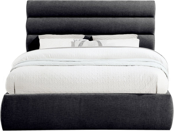 Meridian Furniture Adam Channel Tufted Queen Bed Plush Chenille Upholstery for Contemporary Bedroom B1257Black-Q