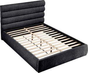 Meridian Furniture Adam Channel Tufted Queen Bed Plush Chenille Upholstery for Contemporary Bedroom B1257Black-Q