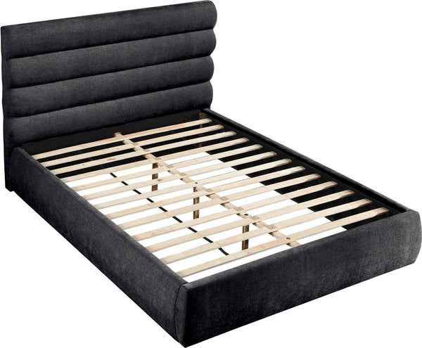 Meridian Furniture Adam Channel Tufted Queen Bed Plush Chenille Upholstery for Contemporary Bedroom B1257Black-Q