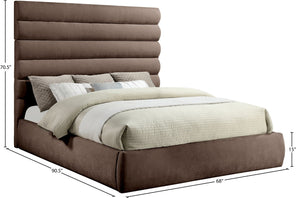 Meridian Furniture Adam Brown Channel Tufted Chenille King Bed Tall Headboard Platform Base B1257Brown-K70