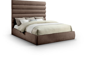 Meridian Furniture Adam Brown Channel Tufted Chenille King Bed Tall Headboard Platform Base B1257Brown-K70