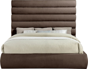 Meridian Furniture Adam Brown Channel Tufted Chenille King Bed Tall Headboard Platform Base B1257Brown-K70