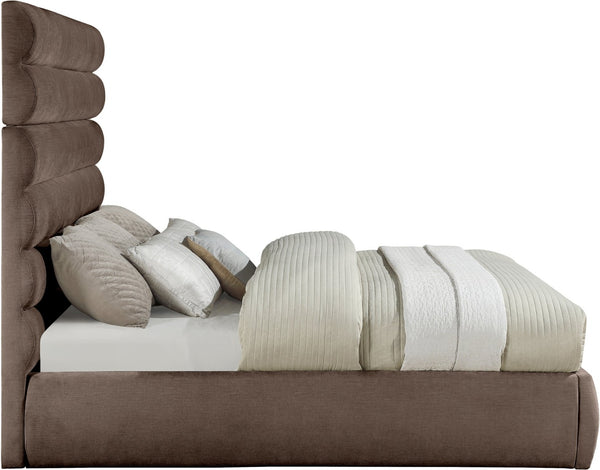 Meridian Furniture Adam Brown Channel Tufted Chenille King Bed Tall Headboard Platform Base B1257Brown-K70