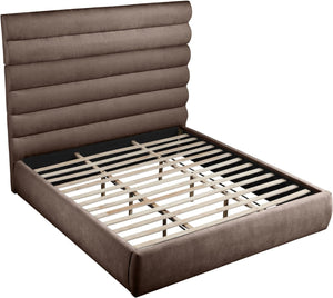 Meridian Furniture Adam Brown Channel Tufted Chenille King Bed Tall Headboard Platform Base B1257Brown-K70