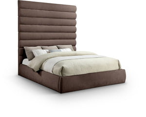 Meridian Furniture Adam Brown Chenille Channel Tufted King Bed Tall Headboard No Box Spring Needed B1257Brown-K90